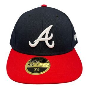 New Era 59Fifty Fitted MLB Atlanta Braves Low Profile Navy Hat‎ Men's Sz 7-5/8